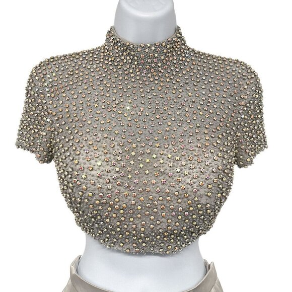 Sherri Hill Rhinestone Beaded Two Piece Matching Set Skirt Crop Top Dress 50037 - Picture 8 of 15